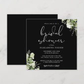 グリーン フローラル ブライダル シャワー ブラック アンド ホワイト 招待状 (正面/裏面)