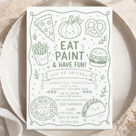 グリーン+フード+楽しいパーティーのミニマリスト落書きカボチャ 招待状