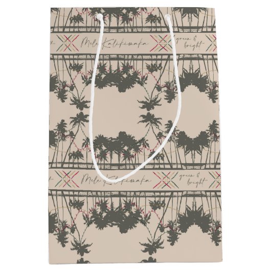 グリーン&ブライト、ハワイアンスタイルクリスマス ミディアムペーパーバッグ (正面)