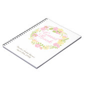 グリーン&ブラウンの花のリース ブライダルシャワー ノートブック (左側)