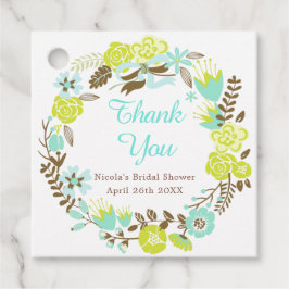 グリーン＆ブラウンの花飾り ブライダルシャワー フェイバータグ