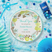 グリーン&ブラウンの花飾り ブライダルシャワー ペーパープレート (パーティー)