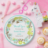 グリーン&ブラウンの花飾り ブライダルシャワー ペーパープレート (パーティー)