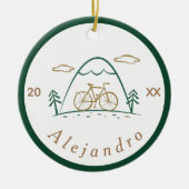 グリーン&ブラウンキュート自転車デザインサイクリングテーマ セラミックオーナメント (正面)