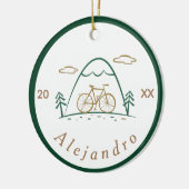 グリーン&ブラウンキュート自転車デザインサイクリングテーマ セラミックオーナメント (左)