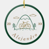 グリーン&ブラウンキュート自転車デザインサイクリングテーマ セラミックオーナメント (裏面)