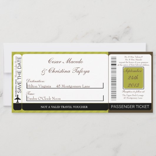 グリーン&ブラウンストラボードパス結婚式招待状 招待状 (正面)