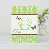 グリーン、ブラウンハート、蝶結婚式招待状 招待状 (スタンド正面)