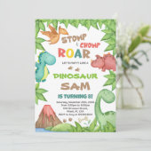 グリーン&ブラウン恐竜誕生日招待状 招待状 (スタンド正面)