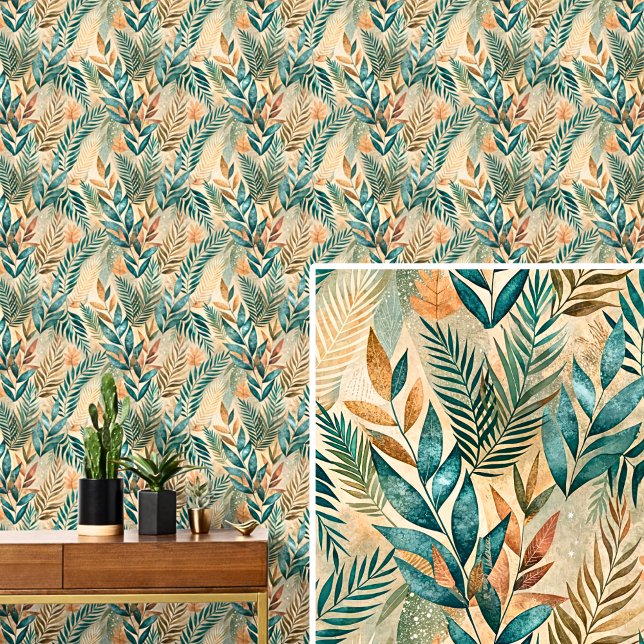 グリーン&ブラウン葉抽象芸術ズオータムトーンリーフ 壁紙 (クリエイターアップロード済み)