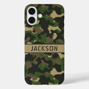 グリーン ブラウン カモフラージュ オリジナル iPhone 16 PLUSケース