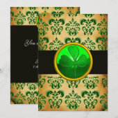 グリーン ブラウン ダマスク パーチメント シャムロック ブラック 招待状 (正面/裏面)
