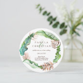 グリーン ブラウン トロピカル バナナの葉 ウェディング 招待状 (スタンド正面)