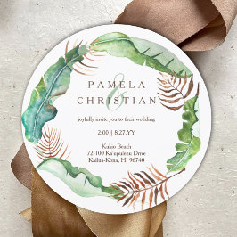 グリーン ブラウン トロピカル バナナの葉 ウェディング 招待状