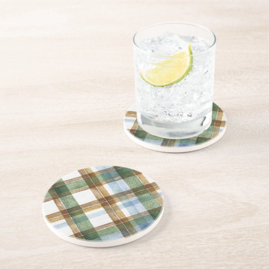グリーン ブラウン ブルー Plaid ストライプ コースター (側面)