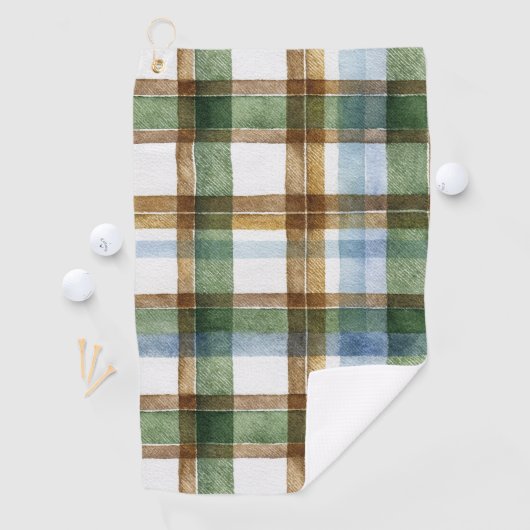 グリーン ブラウン ブルー Plaid ストライプ ゴルフタオル (インサイチュ)