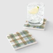 グリーン ブラウン ブルー Plaid ストライプ ストーンコースター (横)