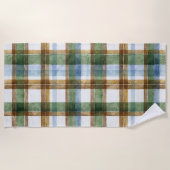 グリーン ブラウン ブルー Plaid ストライプ ビーチタオル (正面)