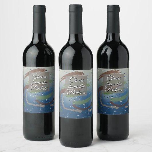 グリーン、ブラウン＆ベージュの筆致 ワインラベル (ボトル)