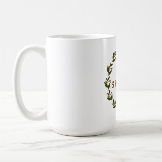 グリーン ブラウン リース 水彩画 ボタニカル 葉 コーヒーマグカップ (左)