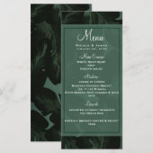 グリーン&ブラックのシックなトロピカル葉のメ結婚ニュー メニュー (正面/裏面)