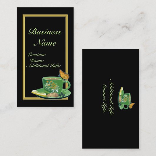 グリーン&ブラックコーヒーカップ名刺2 名刺 (正面/裏面)