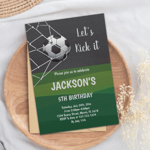 グリーン&ブラックサッカー誕生日招待状 招待状
