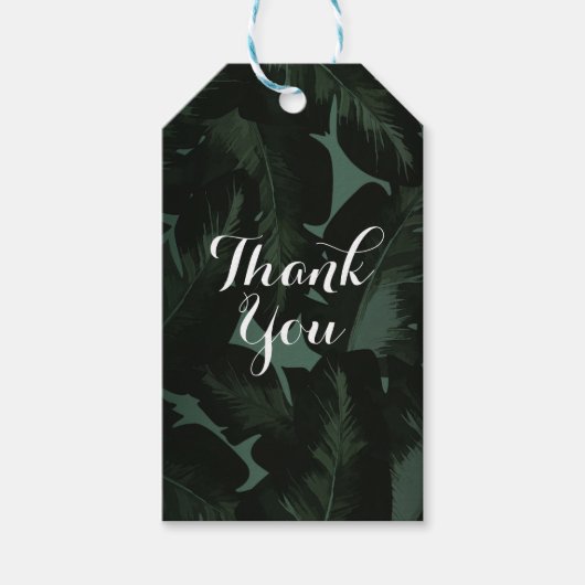 グリーン&ブラックシック熱帯葉結婚式の引き出物 ギフトタグ (正面)