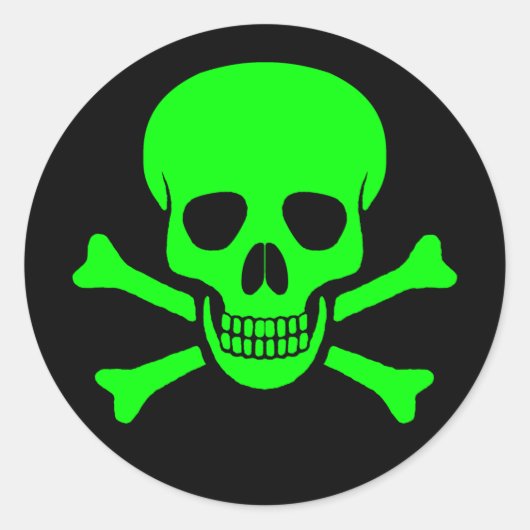 グリーン&ブラックスカル&クロスボーンステッカー ラウンドシール (正面)