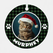 グリーン&ブラックプレイドクリスマスカスタムペット メタルオーナメント (正面)