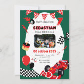 グリーン&ブラックレース誕生日招待状 – 写真付き 招待状 (正面)