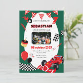 グリーン&ブラックレース誕生日招待状 – 写真付き 招待状 (スタンド正面)