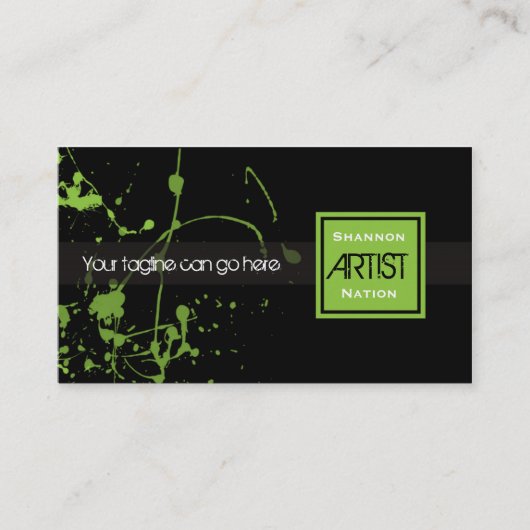 グリーン&ブラック絵を描（ばちゃばちゃ）跳ねるアーバンビジネスカード 名刺 (正面)