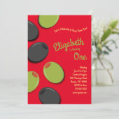 グリーン&ブラック·オリーブ·キッド1st誕生日パーティー 招待状 (スタンド正面)