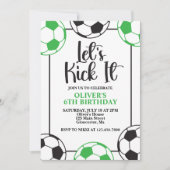 グリーン ブラック サッカー 誕生日 招待状 (正面)