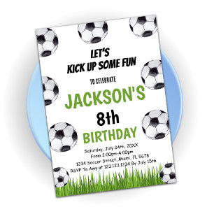 グリーン＆ブラック サッカー 誕生日 招待状