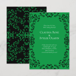 グリーン & ブラック スワール ゴシック ウェディング 招待状