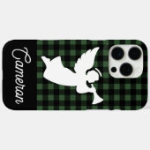 グリーン＆ブラック・タータンチェック＋カスタムエンジェルネーム Case-Mate iPhoneケース (裏面 (横))