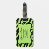 グリーン、ブラック&ティール(緑がかった色)ゼブラ&チータピンクの花 ラゲッジタグ (裏面縦)