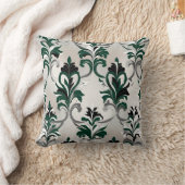 グリーン、ブラック、ホワイト、シルバーのダマスクスタイル クッション (ブランケット)