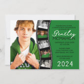 グリーン & ブラック ユニーク フィルムストリップ 6 枚の写真 卒業 招待状 (正面)