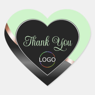 グリーン ブラック 波型 ローズゴールド ロゴ Thank You ハートシール