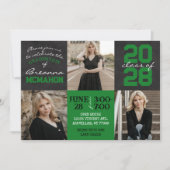 グリーン & ブラック 黒板3枚 写真 卒業 招待状 (正面)