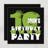 グリーン ブラック 10歳の誕生日パーティー 10才 V02B1 招待状 (正面/裏面)