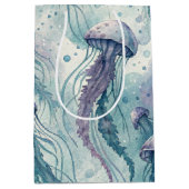 グリーン&ブルーの波状クラゲ ミディアムペーパーバッグ (正面)