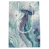 グリーン&ブルーの波状クラゲ ミディアムペーパーバッグ (裏面)
