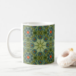 グリーン+ブルーの花のヴィンテージ柄 コーヒーマグカップ
