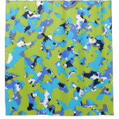 グリーン&ブルーカラーカモフラージュ迷彩柄プリント シャワーカーテン (正面)