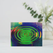 グリーン&ブルーコンテンポラリー抽象芸術アート ポストカード (スタンド正面)