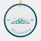 グリーン&ブルーサイクリングテーマデザイン自転車 セラミックオーナメント (正面)